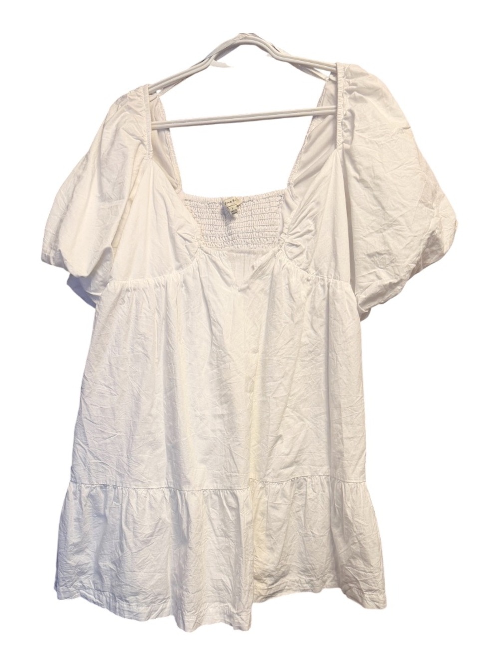 Women's White Puff-Sleeve Smocked Tunic Top